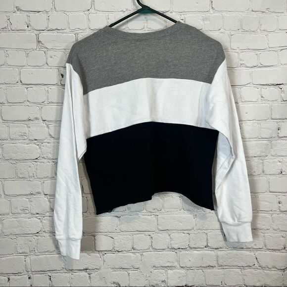 Disney Cropped Sweatshirt Large Love Mickey Colorblock Stripe Long Sleeve size m - Picture 4 of 7